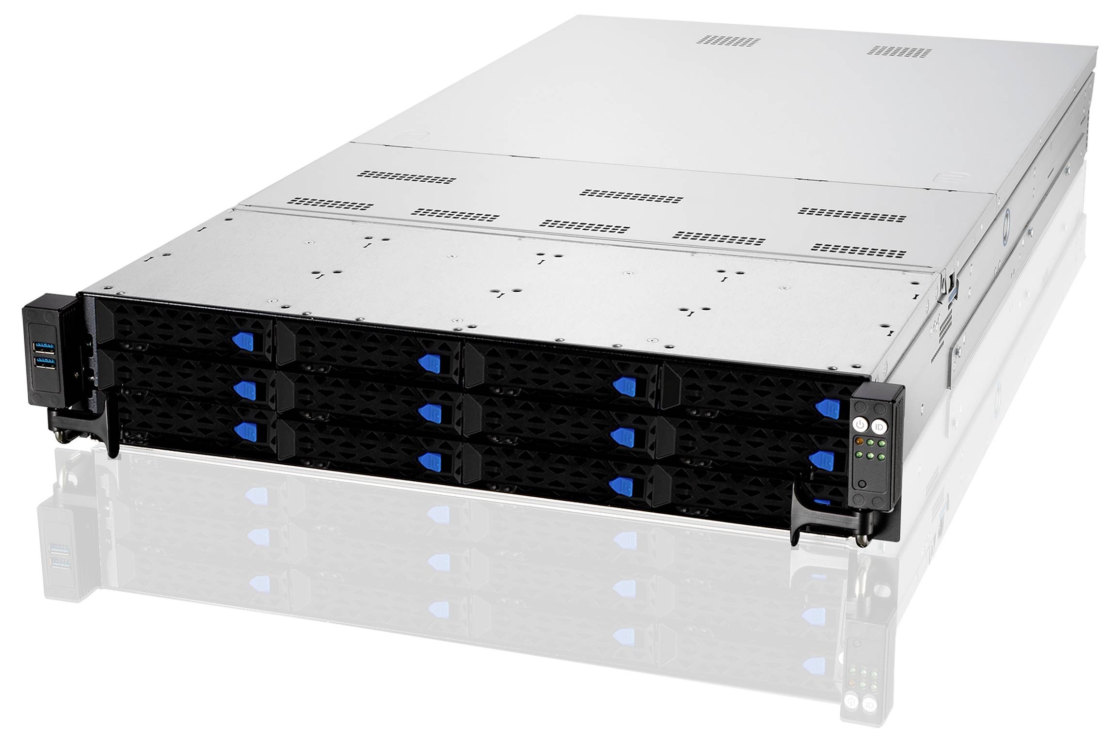 En svart datorskärm sedd från baksidan, med ett robust stativ och märkt "G-Master" på topsidan.