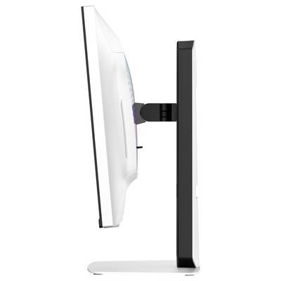 En sidovy av en tunn datorskärm på en stativ, som visar dess elegant design och minimala profil.