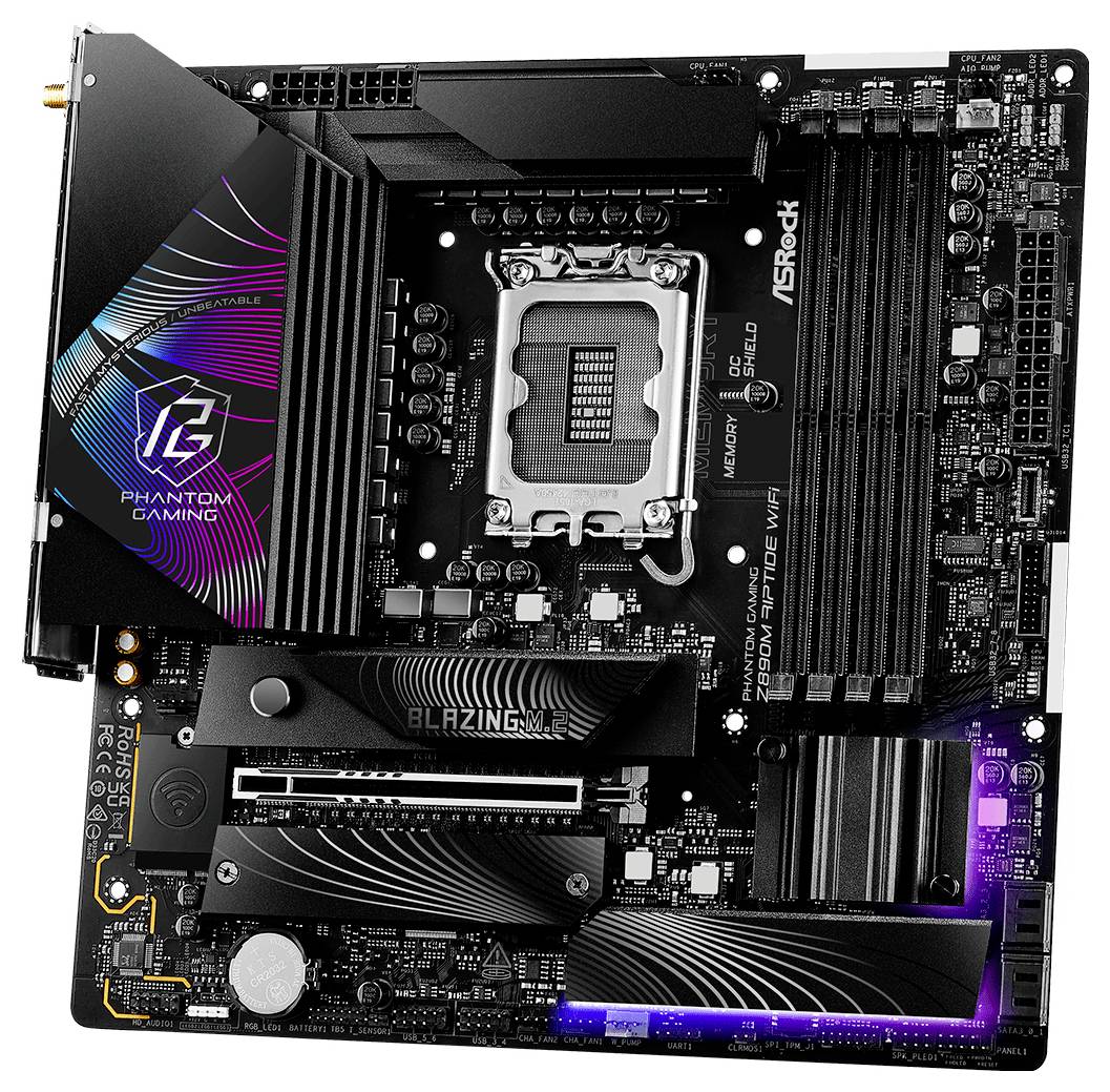 ASRock Phantom Gaming Z890M Riptide WiFi Moderkort Sockel #####Intel® 1851 Formfaktor Micro-ATX Moderkort-chipset Intel®-4