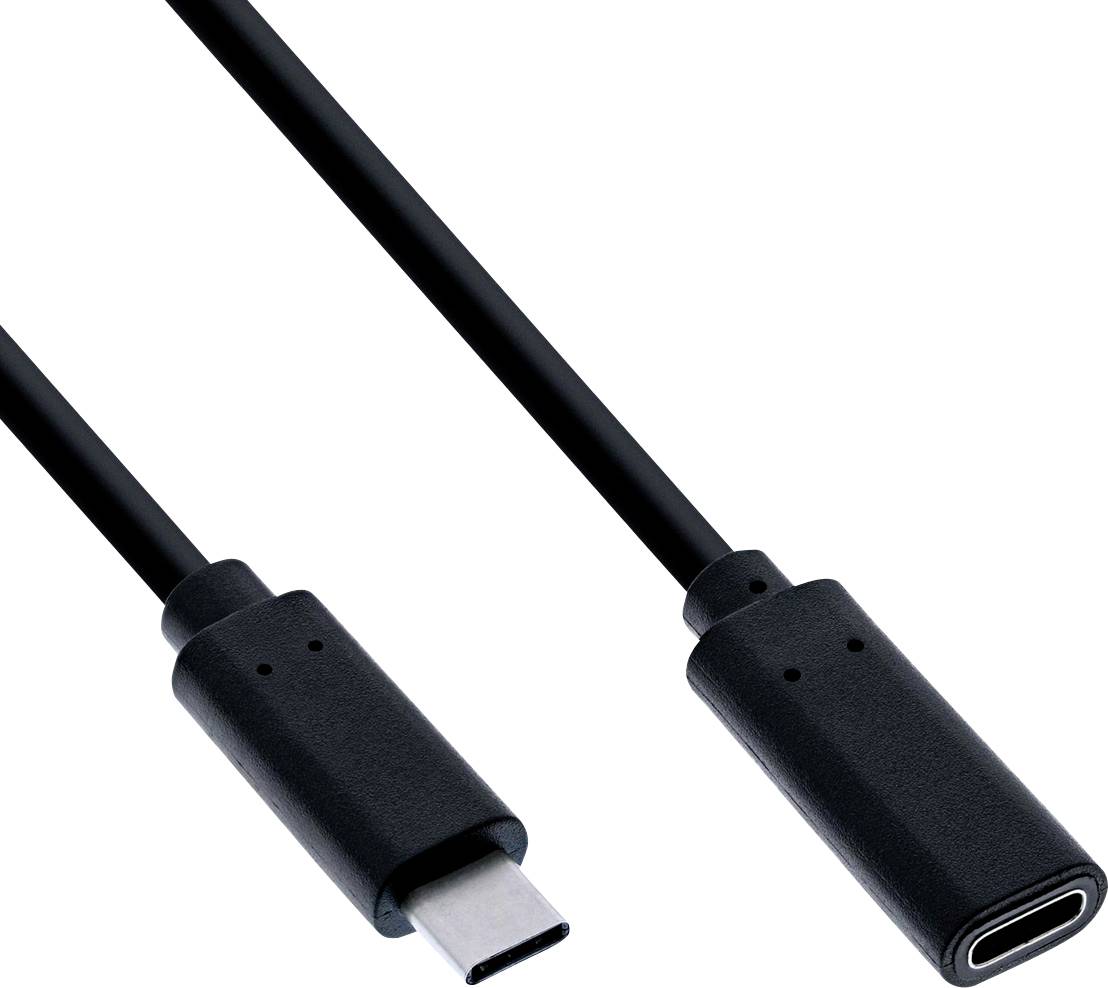 USB-C-kabel med hane USB-C-anslutning på ena änden och hona USB-C-port på andra änden.