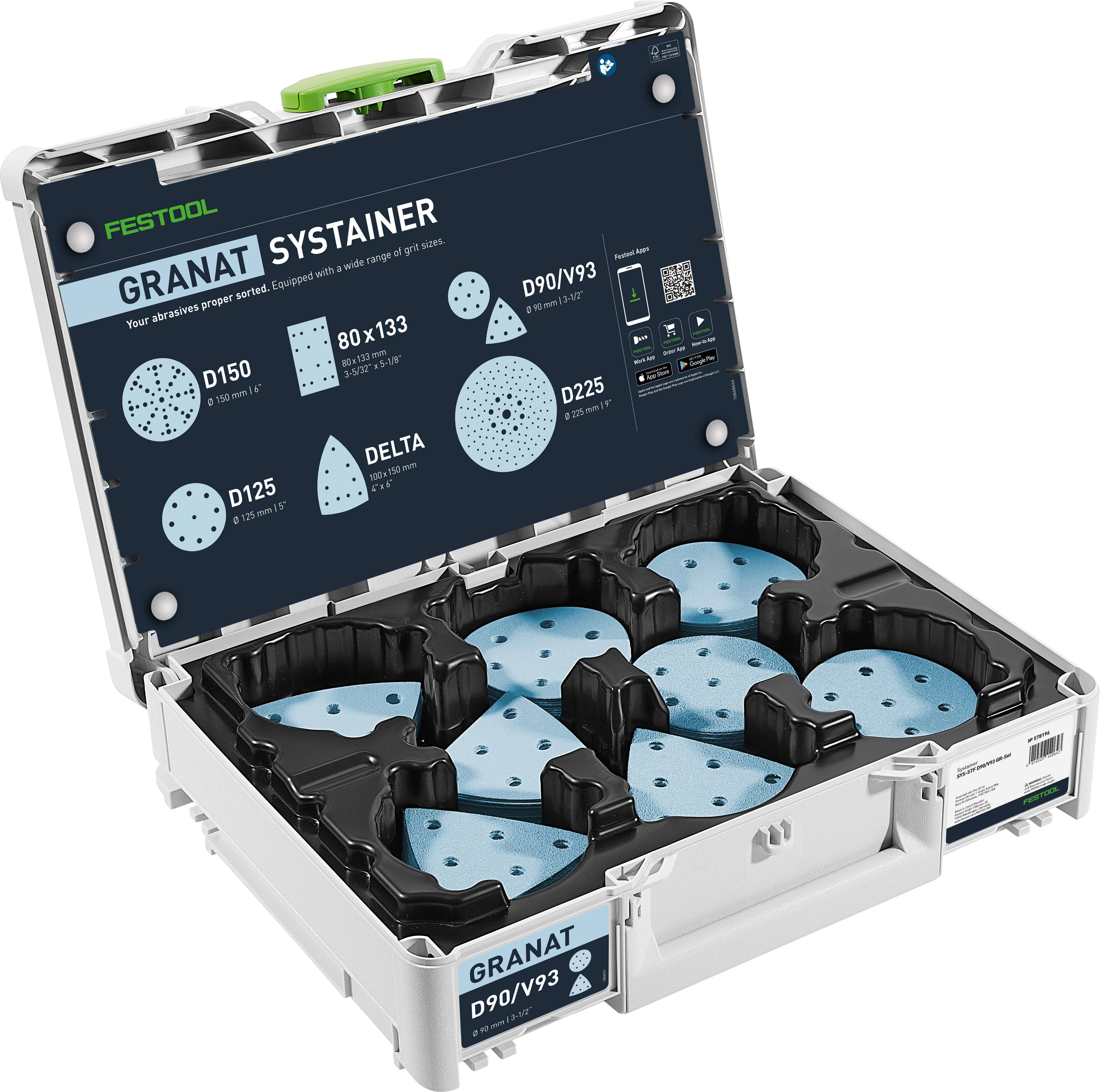 Festool 578196 Slipskivor, box Diameter 90 mm Kornighet=60, 80, 120, 180 1 st-0