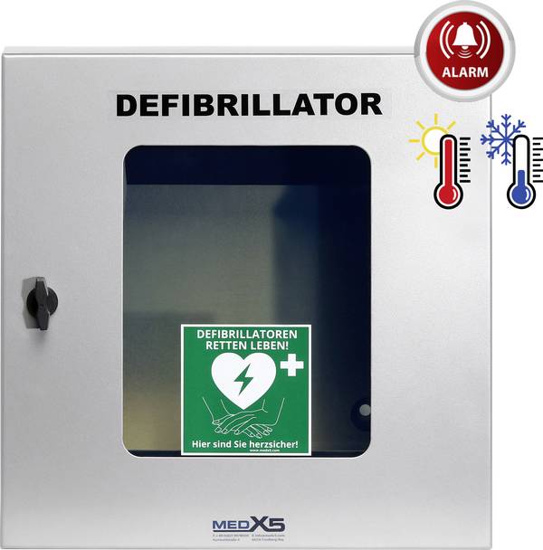 MEDX5 Universal Defibrillator Außenwandkasten Sixcase, klimatisiert, Gr. S, grau DEFI-väggdosa Utomhus Med uppvärmning Grå Rostfritt stål