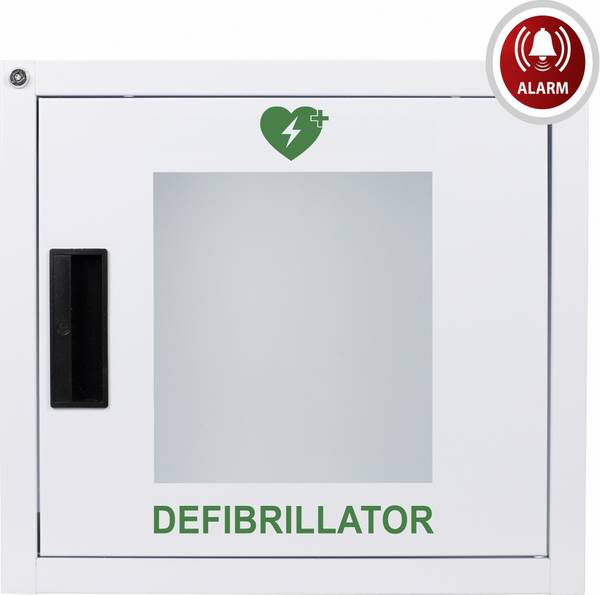 MEDX5 Universal Defibrillator (AED) Metallwandkasten für Innen, mit Alarm, weiß DEFI-väggdosa Inomhus med larm  Stålbleck