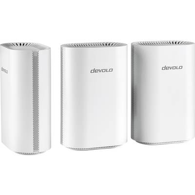 Tre vita Devolo Wi-Fi-repeatrar uppradade, som visar en snygg, modern design med ventilationsslitsar på topp och sidor.