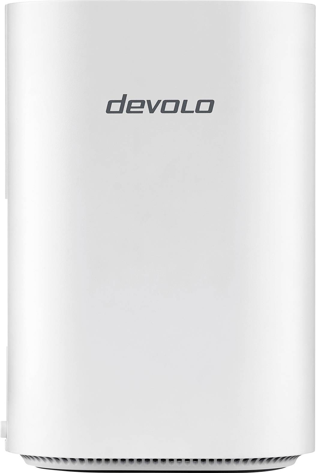 Vit Wi-Fi-förstärkare med logotypen "devolo" på framsidan, utformad för att förbättra trådlös internetanslutning i hem eller kontor.