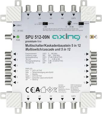 Axing SPU51209N SAT multiswitch Input (SAT): 5 (4 satellit / 1 markbunden) Abonnenter: 12