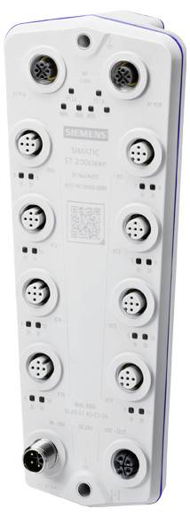 En vit SIMATIC ET 200pro-gränssnittsmodul med flera cirkulära kontakter märkta X1 till X10, används för industriell automation.