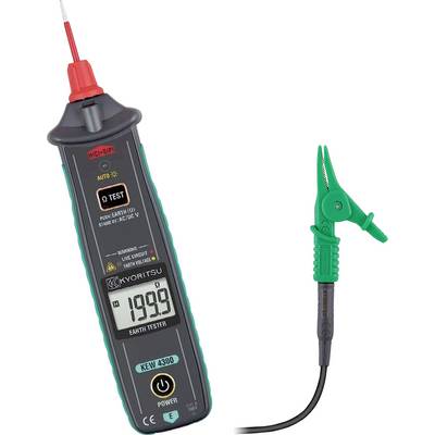 En digital jordtestare med en prov och krokodilklämmor. Displayen visar '199.9'. Används för att mäta jordmotstånd i elektriska system.