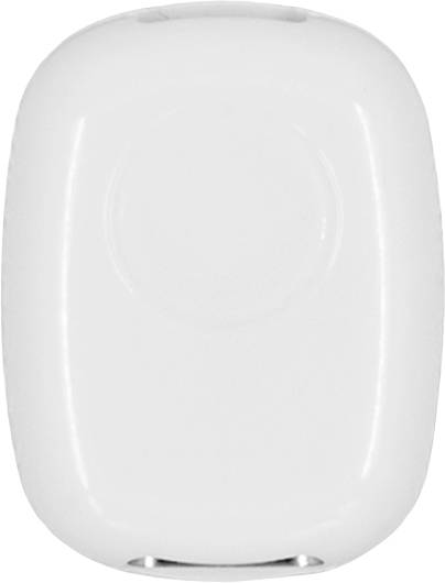 En liten, vit, rektangulär plastföremål med rundade kanter och spår, som påminner om en kompakt förpackning, centrerad mot en vit bakgrund.