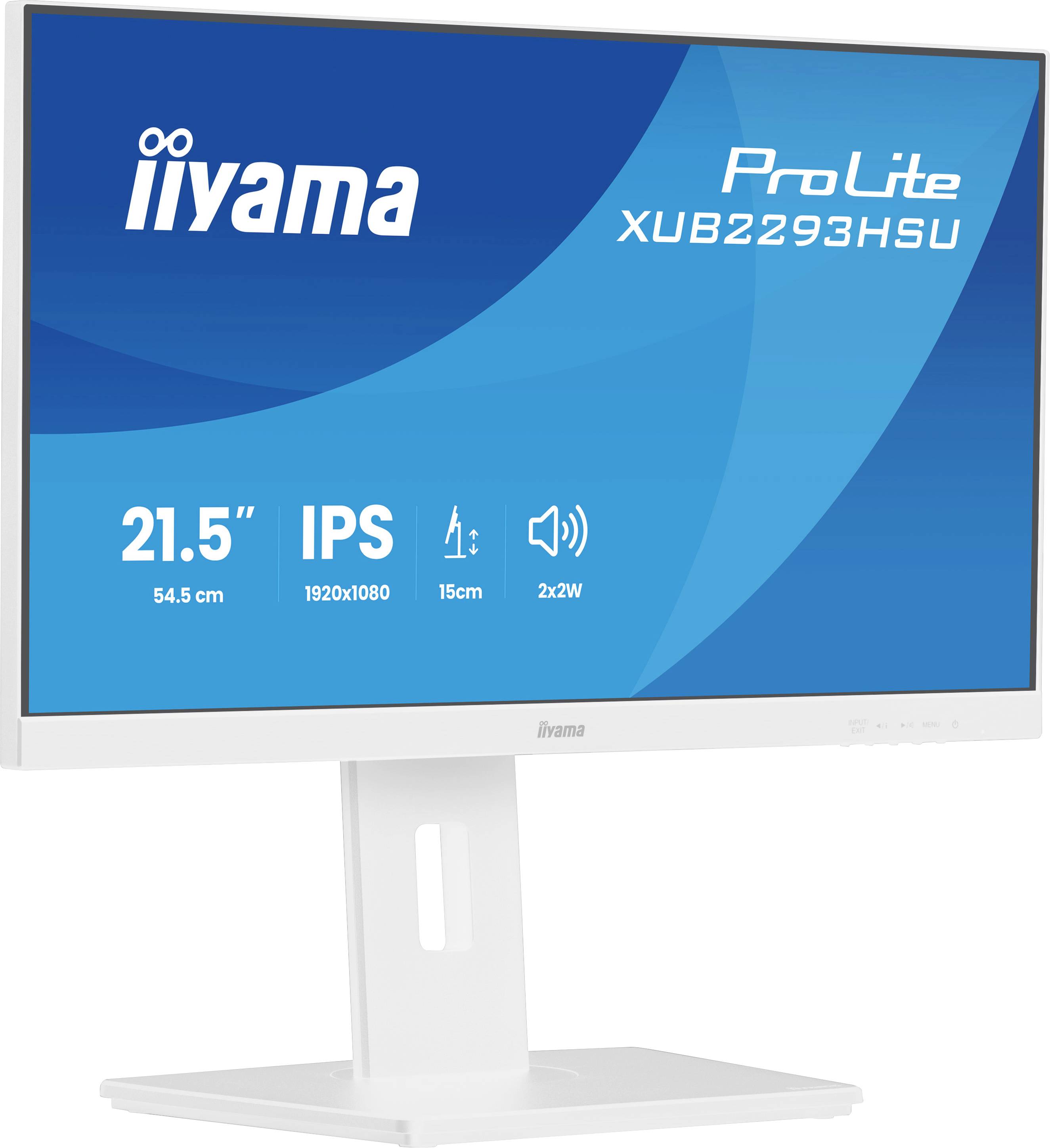 iiyama-skärm med 21,5-tums IPS-display, upplösning på 1920x1080, höjdjustering och inbyggda 2x2W-högtalare.
