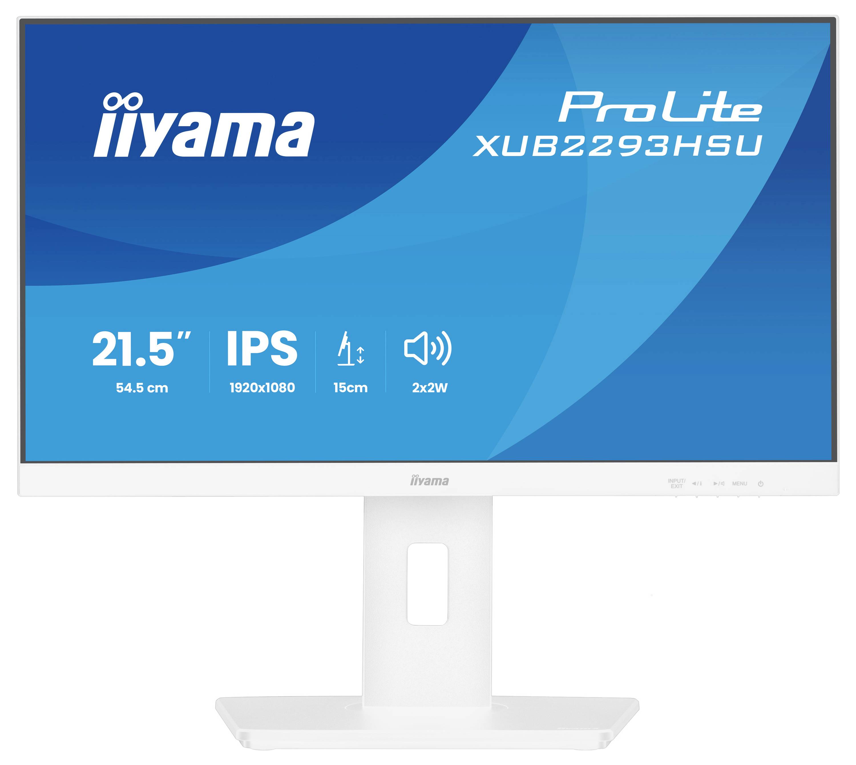 'IIYAMA ProLite XUB2293HSU' monitor, 21,5 tum, IPS-skärm, 1920x1080 upplösning, 15 cm höjdjusterbar, 2x2W högtalare.