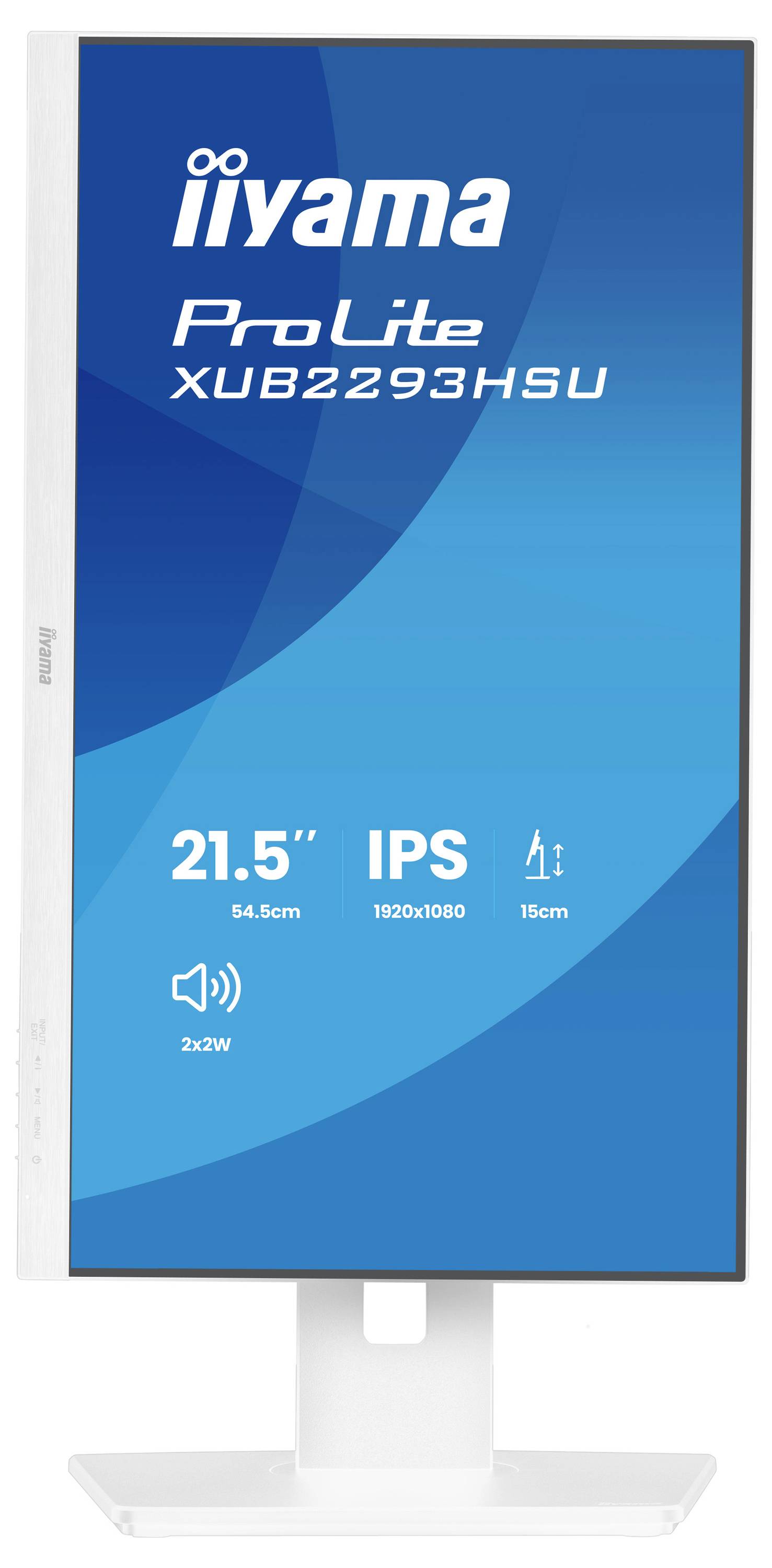 Iiyama ProLite XUB2293HSU-monitor med en 21,5-tums skärm, IPS-teknik, 1920x1080-upplösning, 16 cm höjdjustering och 2x 2W högtalare.