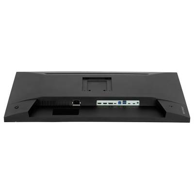 En platt svart elektronisk enhet med flera portar på bakpanelen, inklusive HDMI-, USB- och Ethernetanslutningar, avsedd för installation och anslutning.