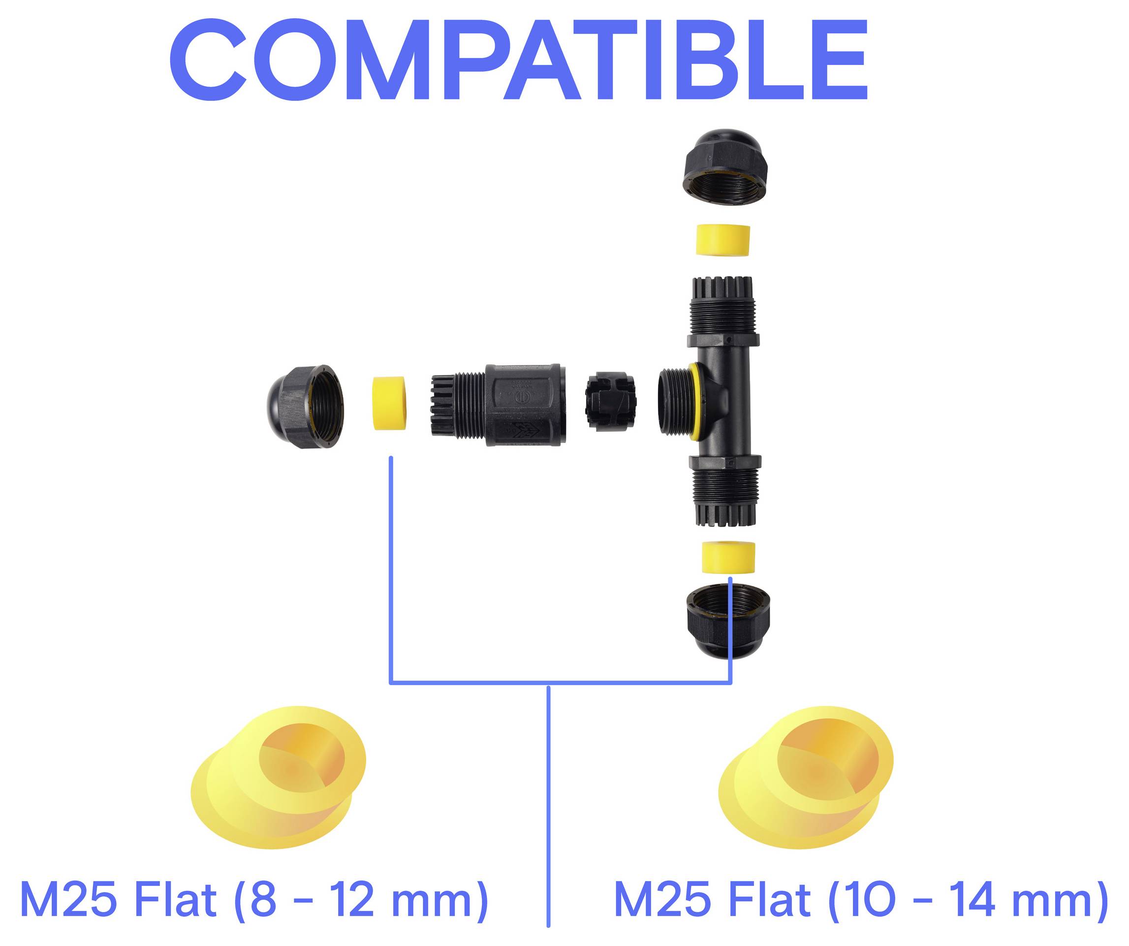 TRU Components T-grenkabelskarvdon IP68 vattentät, 3 ingångar, skruvkontakt 3-polig, 0,5-4,0 mm² TC-14745256 Svart TRU C-6