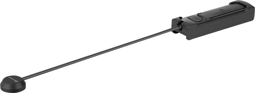 En svart extern mikrofon med en långt, tunnt arm och ett litet, runt huvud som visar ordet "Sennheiser".