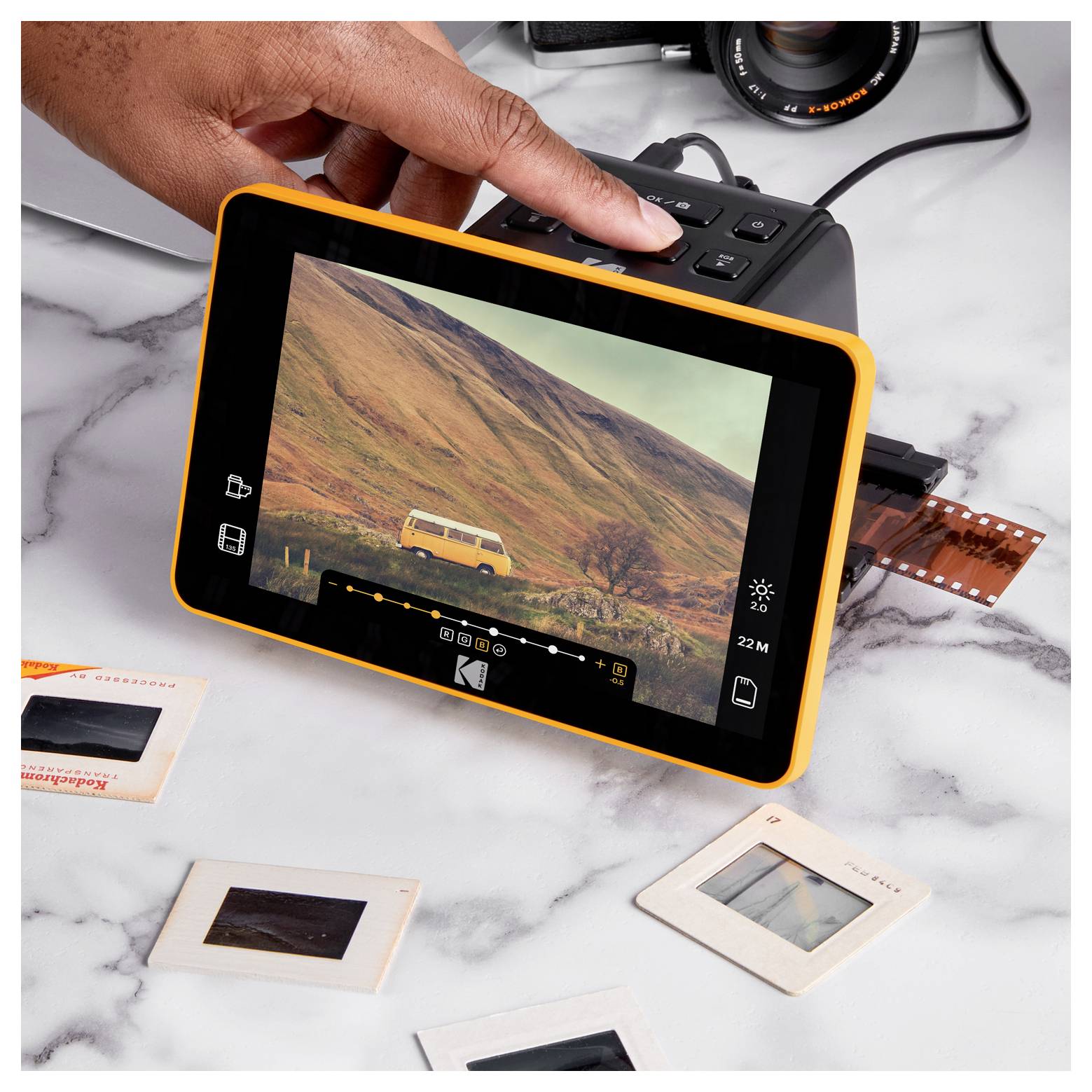 Kodak RODFS70 Diaskanner, Filmskanner 4320 x 3262 pixel USB-strömförsörjning, Touchscreen färgdisplay, Exponeringsstyrni-5