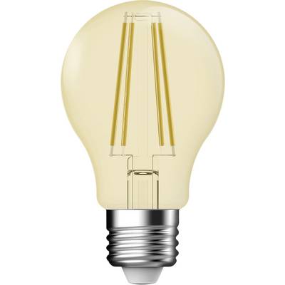 En LED-glödlampa i vintage-stil med synlig glödtråd inuti, placerad mot en enkel bakgrund.