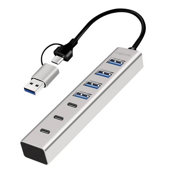 LogiLink UA0442 USB-hubb 4 + 3 portar USB-A, USB-C® USB 3.0 5 GBit/s Aluminium UA0442