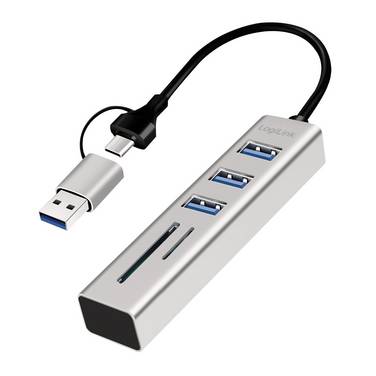 LogiLink UA0445 USB-hubb 3 Port USB-A, SDHC, microSDHC USB 3.0 5 GBit/s Aluminium UA0445