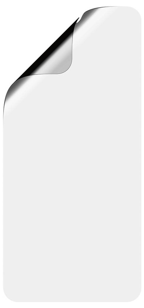 En smartphoneskärmskydd med ett hörn som lossnar lite grann, som visar dess tunna, genomskinliga design.