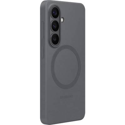 Mörkgrått Samsunggodsfodral med tre kameraöppningar och en magnetisk skivkontur på baksidan, utformat för enkel fästning.