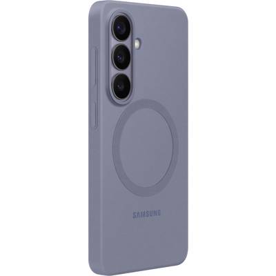 En blå Samsung-smartphone med tre bakkameror och en cirkulär design på baksidan, som framhäver dess kamerafunktioner.
