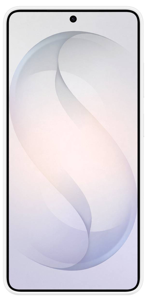 En smartphone med en skärm som visar ett minimalistiskt spiralmönster på en gradientbakgrund. Enheten har tunna kantlinjer och en kameraöppning överst i mitten.
