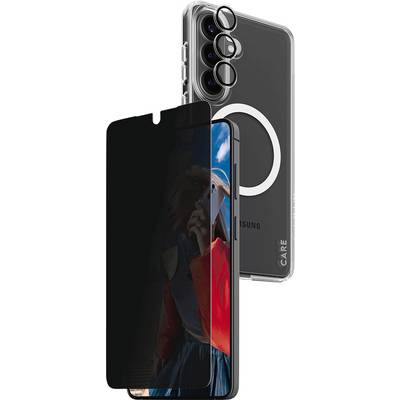Transparent telefonetui och anti-spegeltid skärmskydd för Samsung smarttelefon.