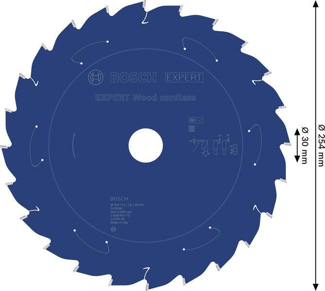 Bosch Accessories 2608902173 2608902173 Cirkelsågblad 254 x 30.0 x 1.6 mm Antal tänder (per tum): 24 1 st-1