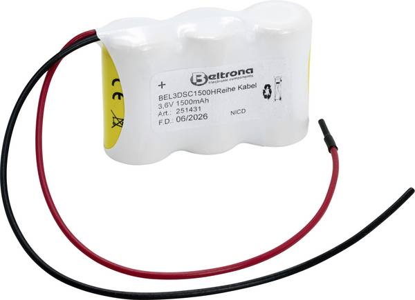 Beltrona BEL3DSC1500HRK Nödljusbatteri  Kabel, högtemperaturkapabel 3.6 V 1500 mAh
