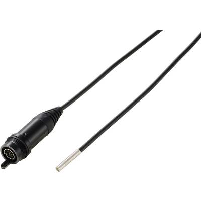 Svart kabel med en cirkulär flerpolig anslutning på ena änden och en silvertoppad sensor-/probspets på den andra änden.