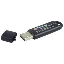 En USB-minnespinne med sitt skyddslock borttaget visas, märkt "EasyLog".