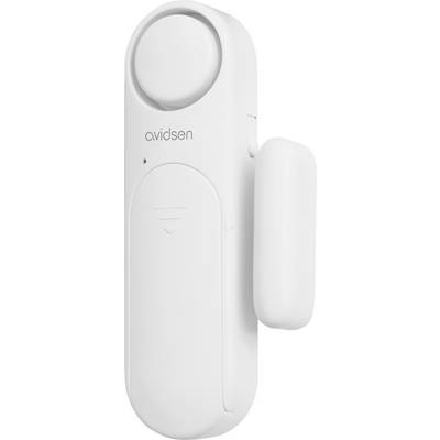 En vit Avidsen-dörrlarm med en rundad sensor, utformad för hemsäkerhet, visad mot en ljus bakgrund.