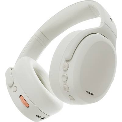Vita över-örat trådlösa hörlurar med mjuka öronkuddar och justerbar huvudband. Funktioner inkluderar kontrollknappar och en USB-C-port.