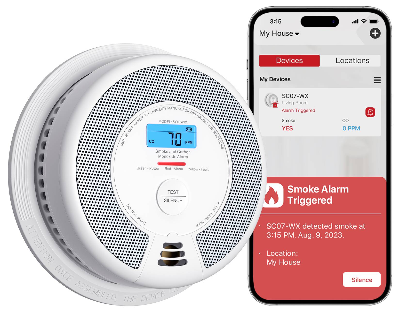 X-Sense SC07-WX Rökvarnare och kolmonoxiddetektor Detektering Rök, Kolmonoxid-1