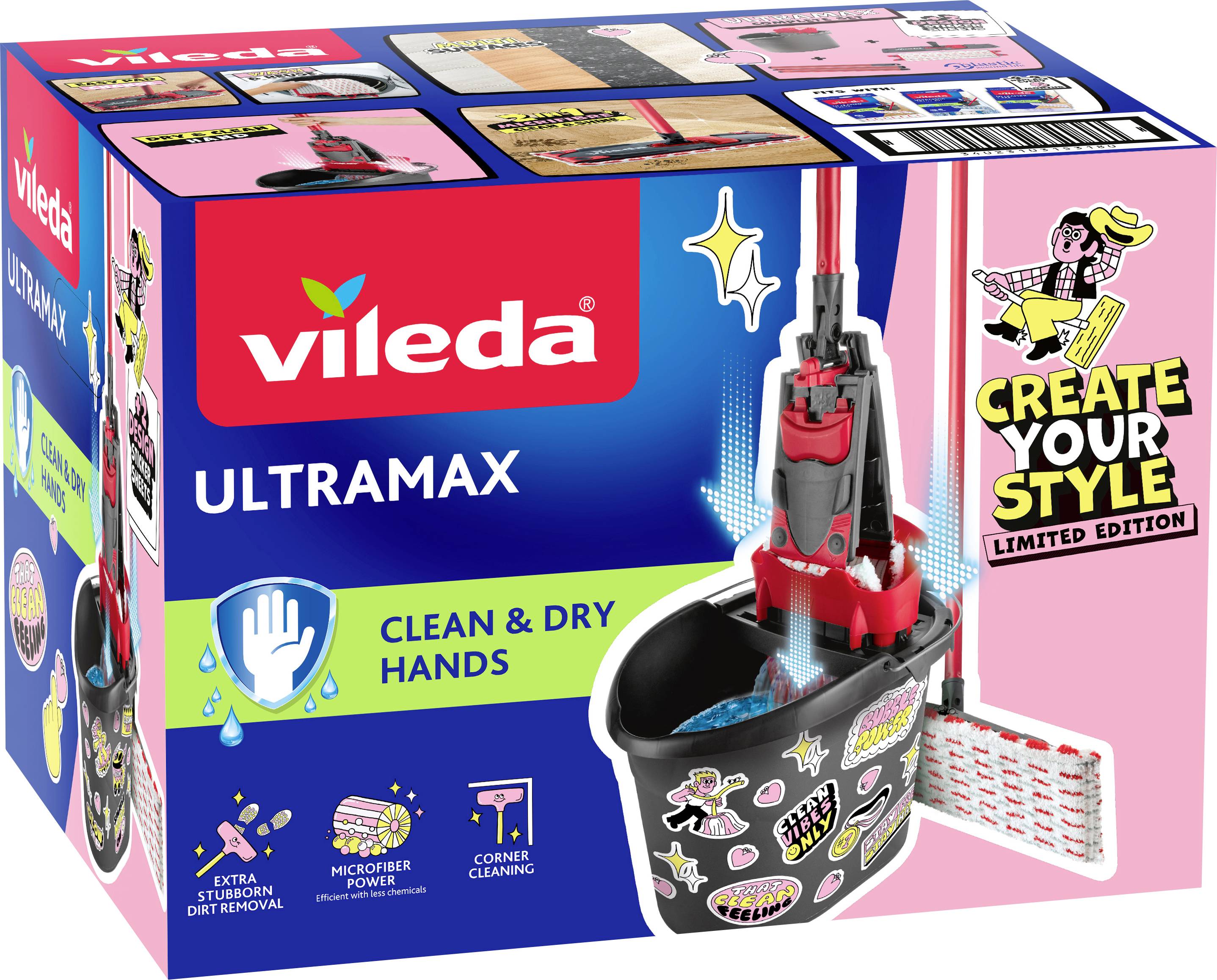 Vileda 183751 Vileda ULTRAMAX MY STYLE Box - Cleaning Lovers Flatmopp-set Antracit, Röd 1 st