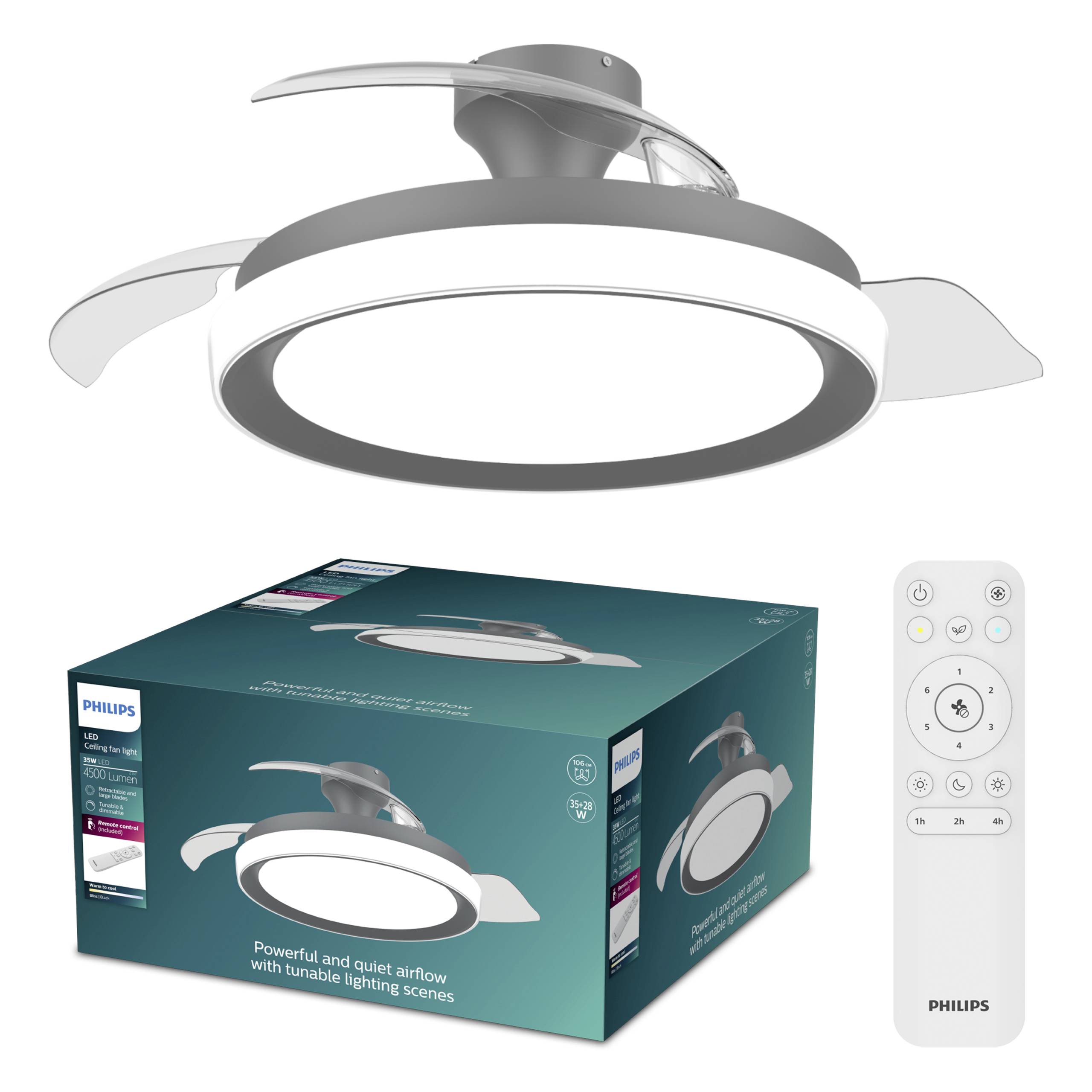 Philips LED Bliss Takfläkt 28 W med fjärrkontroll, Dimbar-0
