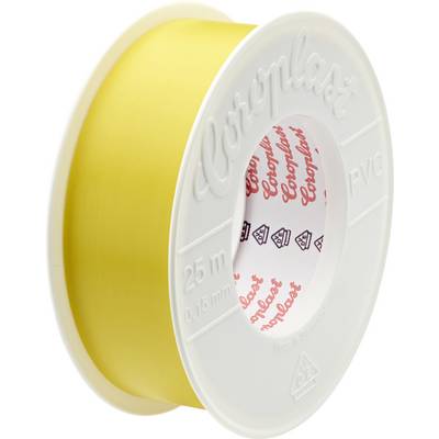 En gul eldistributionstetstejprulle märkt 'Coroplast PVC 25 m 0.15 mm', använd för isolering och skydd vid elarbeten.