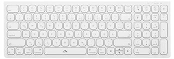 Vitt tangentbord i Apple-stil med kompakta tangenter, inklusive funktionstangentrad, piltangenter och numerisk knappsats på höger sida.