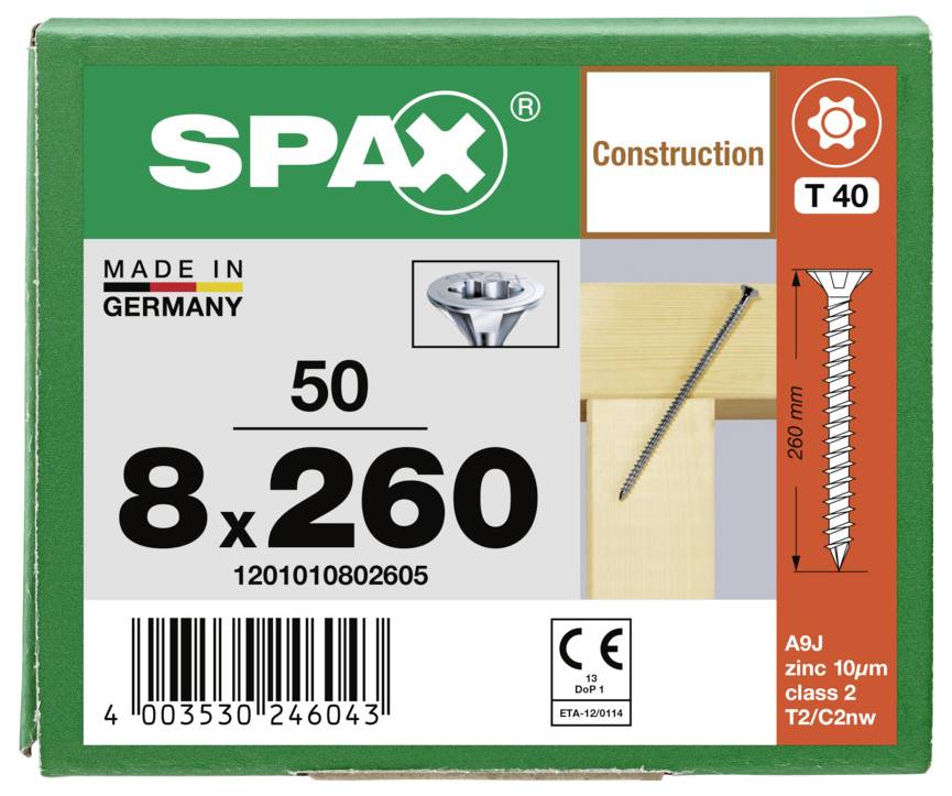 SPAX 1201010802605 Sänkhuvudskruv 8 mm 260 mm T-STAR plus Stål 50 st-7