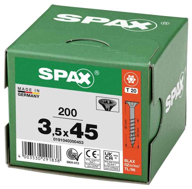 SPAX 0191040350453 Sänkhuvudskruv 3.5 mm 45 mm T-STAR plus Stål 200 st-3