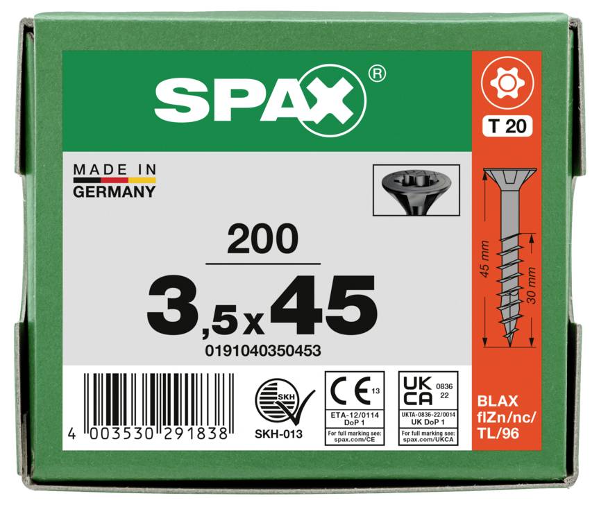 SPAX 0191040350453 Sänkhuvudskruv 3.5 mm 45 mm T-STAR plus Stål 200 st-4