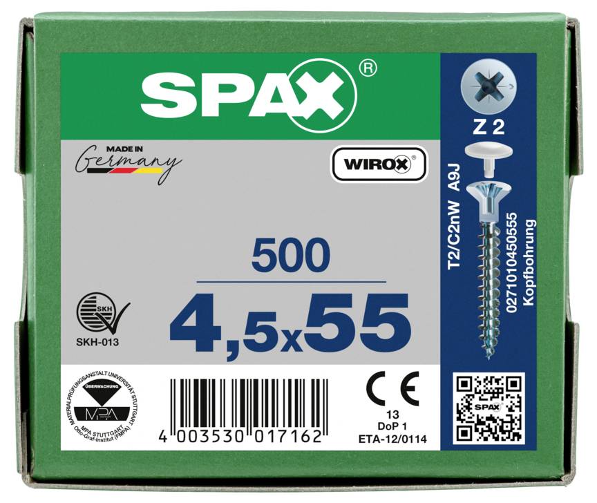SPAX 0271010450555 Sänkhuvudskruv 4.5 mm 55 mm Stjärnskruvmejsel Pozidrivspår Stål 500 st-7