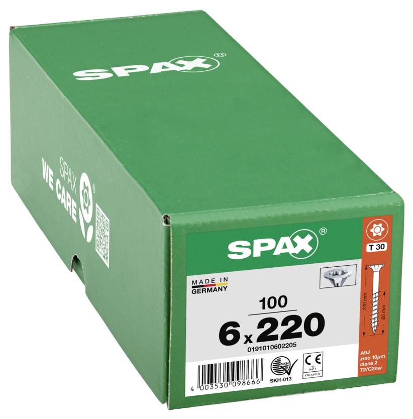 SPAX 0191010602205 Sänkhuvudskruv 6 mm 220 mm T-STAR plus Stål 100 st-6
