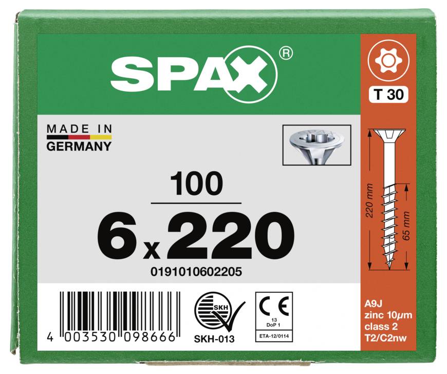 SPAX 0191010602205 Sänkhuvudskruv 6 mm 220 mm T-STAR plus Stål 100 st-8