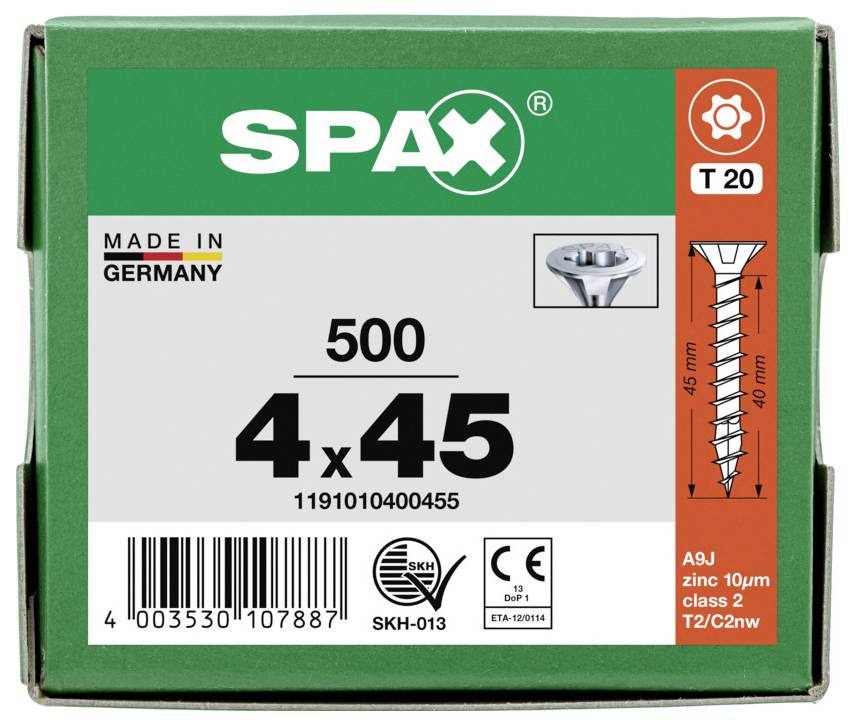 SPAX 1191010400455 Sänkhuvudskruv 4 mm 45 mm T-STAR plus Stål 500 st-7