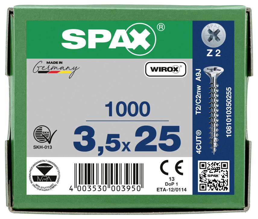 SPAX 1081010350255 Sänkhuvudskruv 3.5 mm 25 mm Stjärnskruvmejsel Pozidrivspår Stål galvaniskt förzinkad 1000 st-7