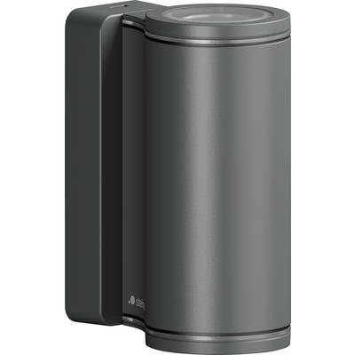 3D-rendering av en grå cylindrisk väggmonterad enhet eller sensor med svart sidohölje, visad mot en enkel bakgrund.
