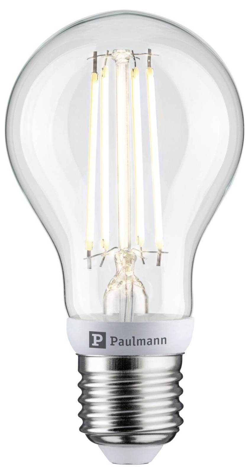 LED glödtrådslampa med klar skuggning och metallskruvbas, märkt "Paulmann"
