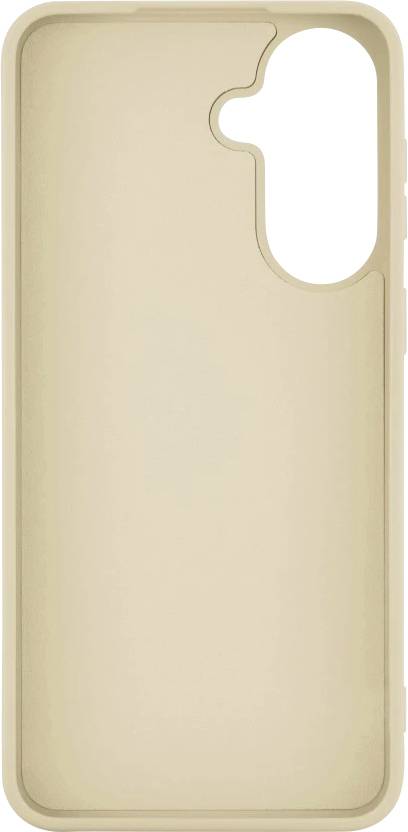 Beige smartphoneväska visad framifrån med kamerutsparning i övre höger hörn på en vit bakgrund.